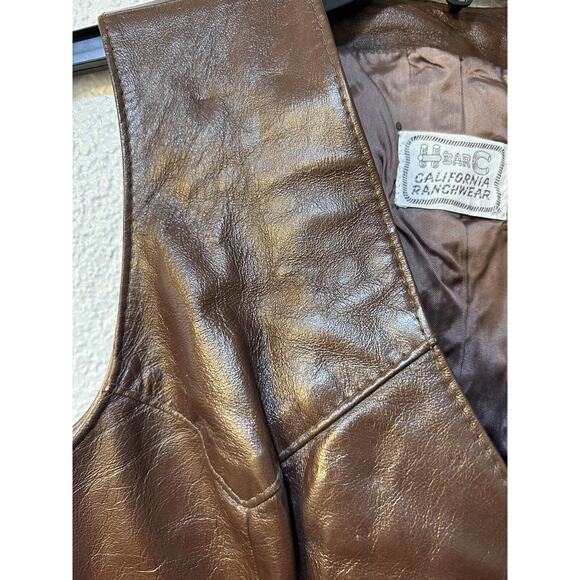 Vintage H Bar C California Ranch Wear Leather Sz 10 Brown Vest Cowgirl - Picture 2 of 16